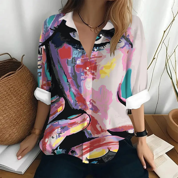 Women's Long Sleeve Shirt T-shirt Abstract Oil Painting Art Print Top Women's Elegant Shirt Women's Fashion Top Loose T-shirt