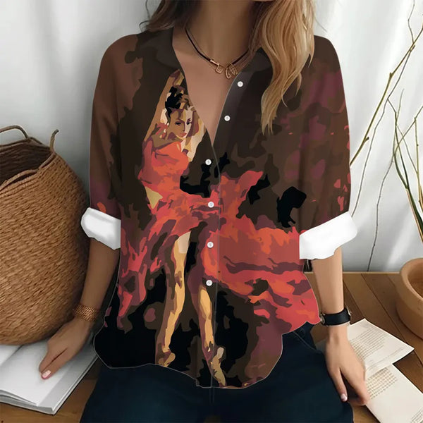 Women's Long Sleeve Shirt T-shirt Abstract Oil Painting Art Print Top Women's Elegant Shirt Women's Fashion Top Loose T-shirt